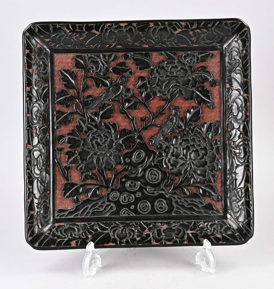 Chinese lacquerware bowl, 35 x 35 cm. (1 of 2)