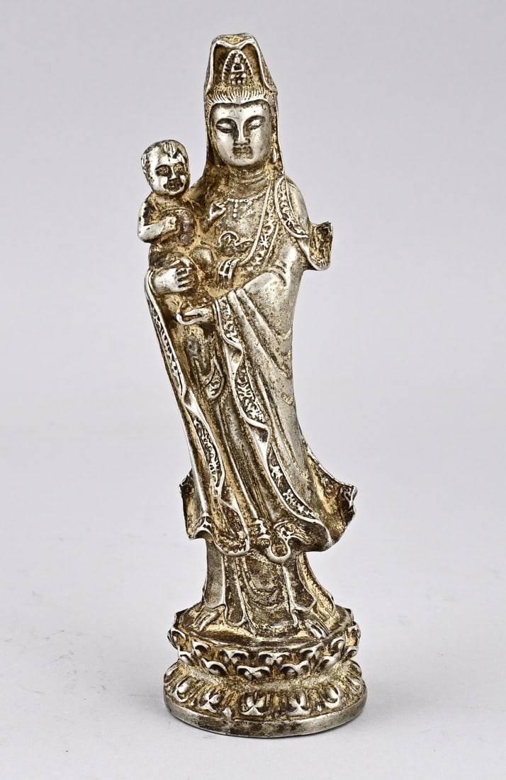 Quan Yin on lotus flower, H 23.5 cm. (1 of 2)
