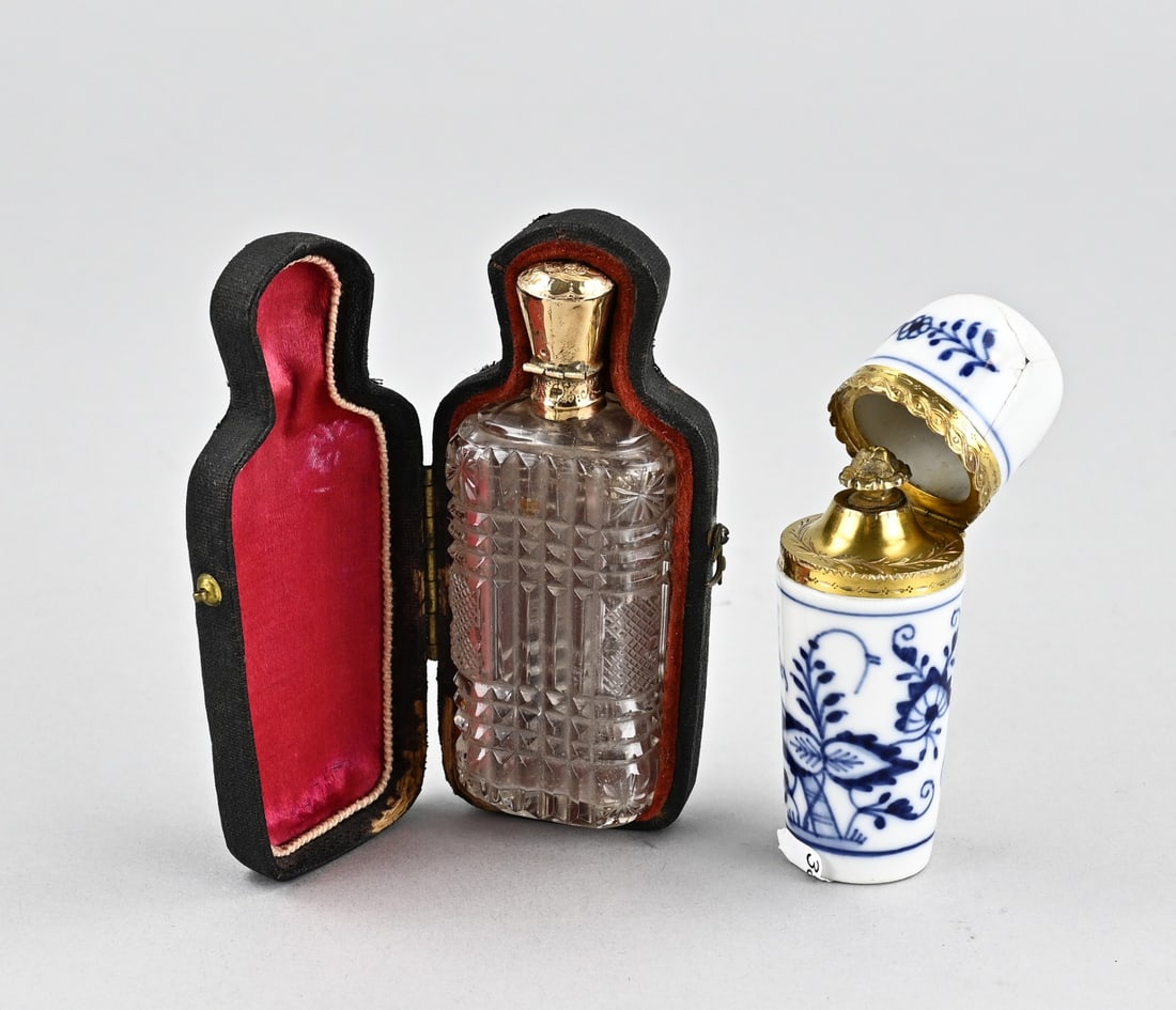 2 Perfume bottles with gold. (1 in case) (1 of 1)