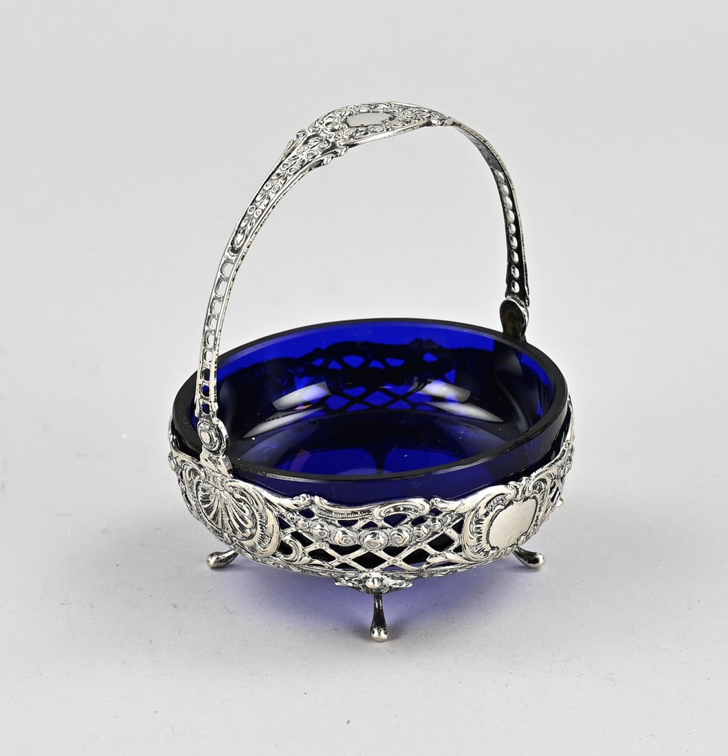 Silver basket with blue glass (1 of 1)