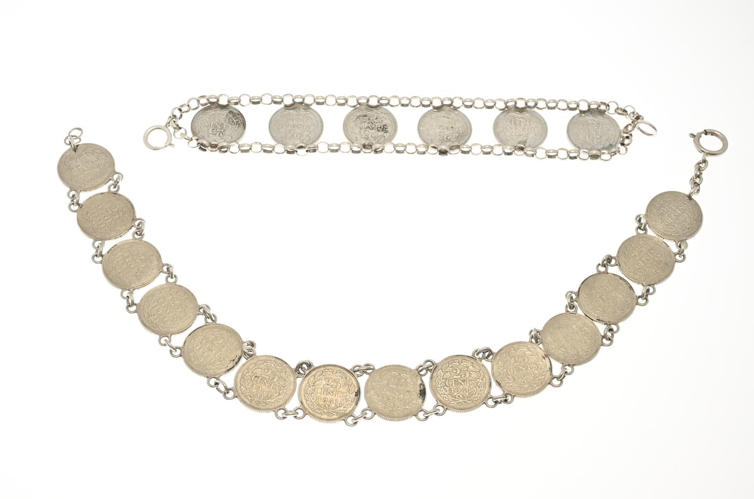Silver necklace and bracelet with coins (1 of 2)
