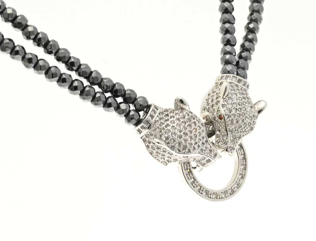 Hematite necklace with panthers - 2