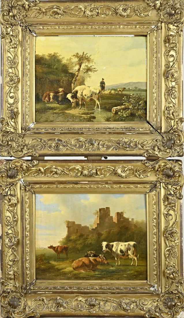Pendant Albertus Verhoesen, 2x Landscape with cows (1 of 3)