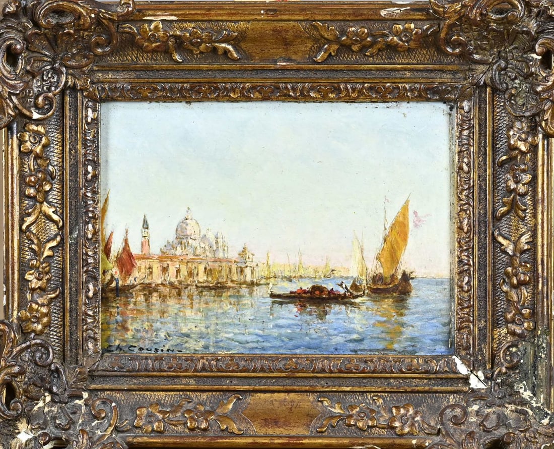 Charles Cousin, Venice: Charles Cousin. 1904 – 1972. French School. Harbour View of Venice. Oil on panel. Dimensions: H 16 x W 22 cm. In good condition.