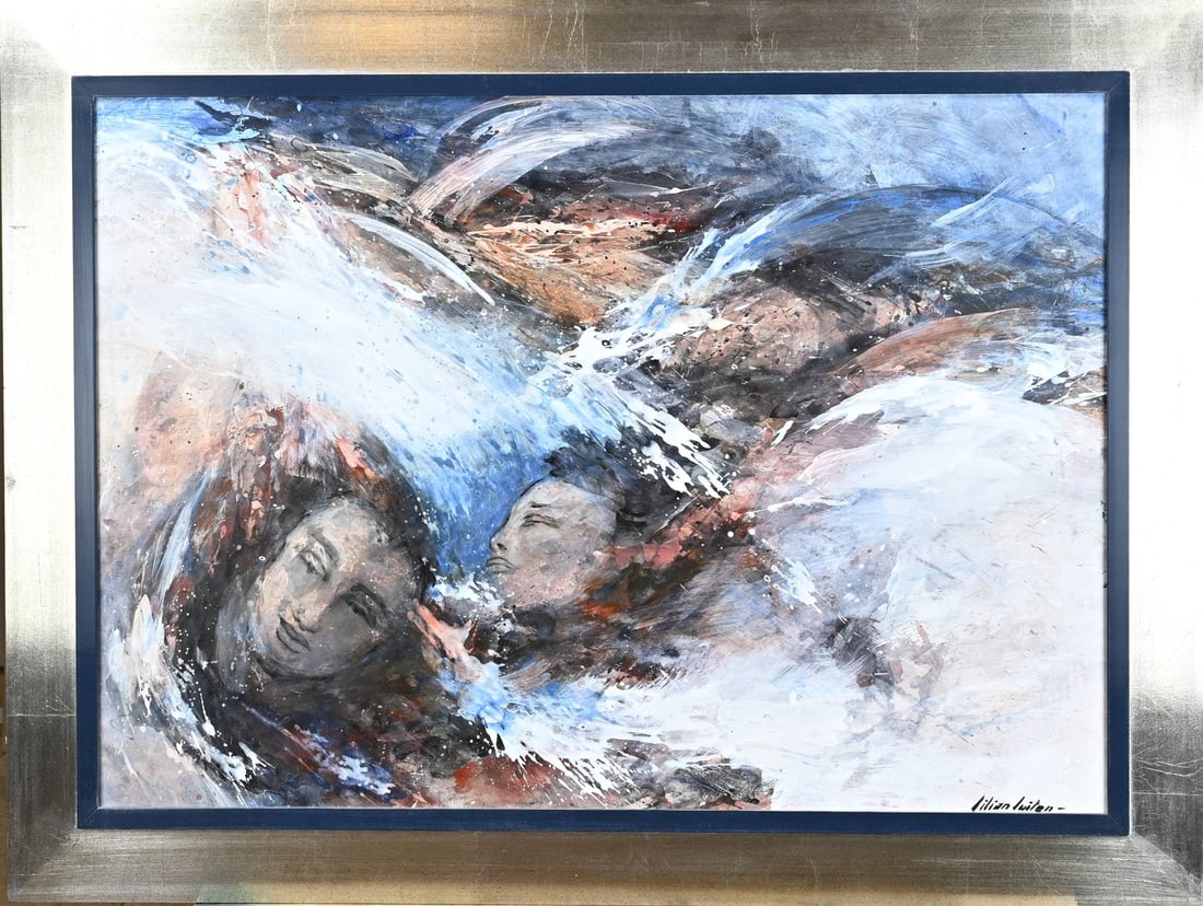Lilian Luiten, Modern Composition: Lilian Luiten. 1944 - 2012 Enschede. Modern composition with two faces. Acrylic on panel. Dimensions: H 65 x W 92 cm. In good condition.