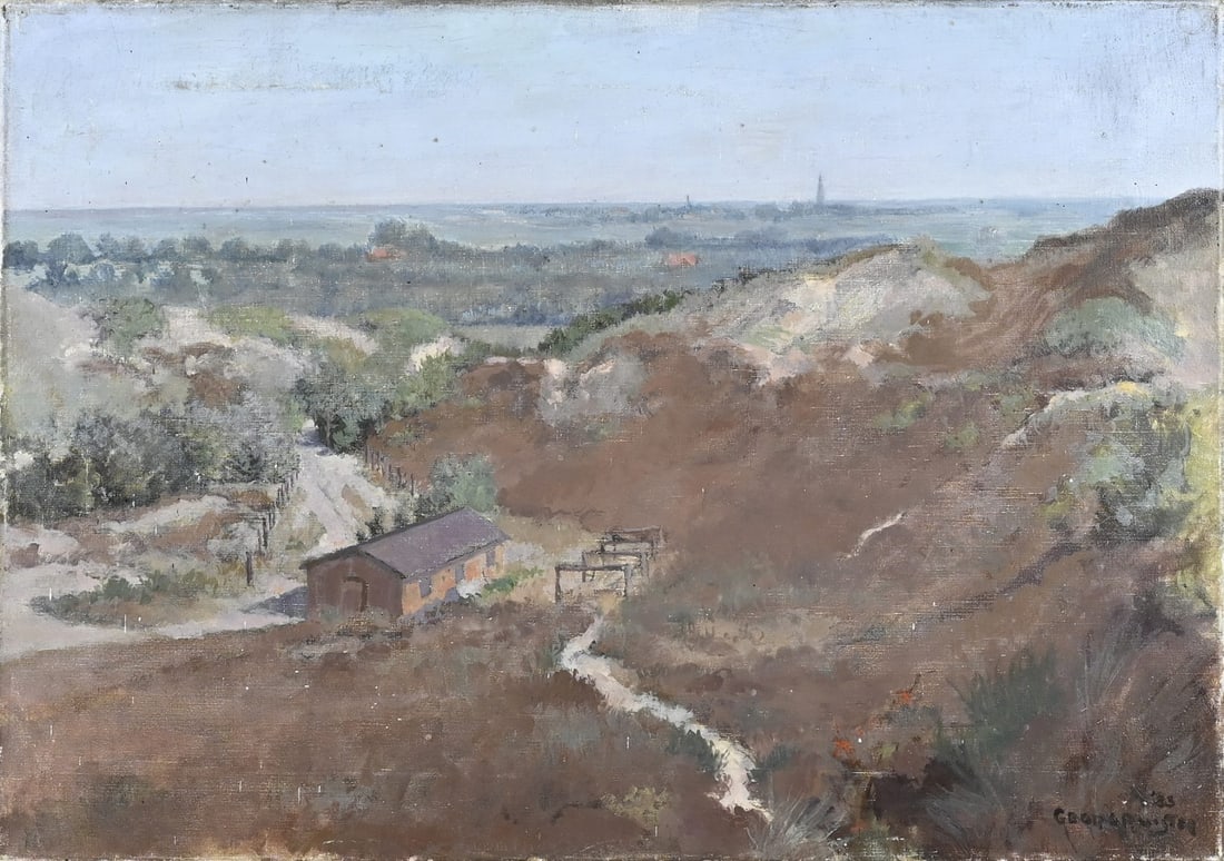 Georg Reuter, Dune Landscape: Georg Ruijter or possibly Georg Rueter pseudonym. 1913 – 1982. Dutch dune landscape. Oil on canvas. Dimensions: H 43 x W 60 cm. In good condition.