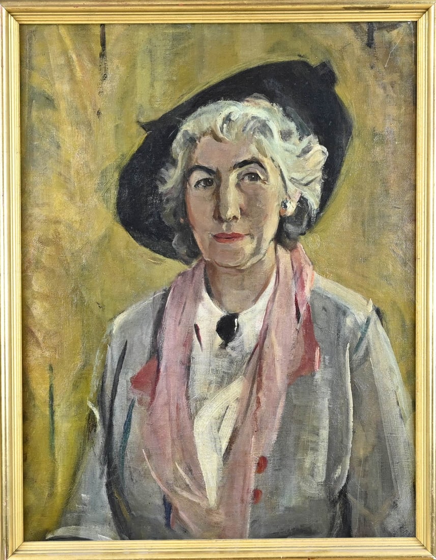 Bernard Jansen, Lady with a hat: Bernard Jansen. Arnhem. Lady with a hat. Oil on linen. Marouflé. Dimensions: H 65 x W 50 cm. In good condition.
