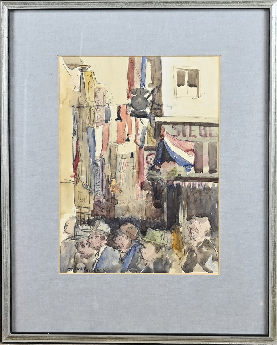 W. Hamel, Liberation Day: W. Hamel. 1860 – 1924. May 5, 1945. Liberation Day in the city. Watercolor on paper. Dimensions: H 27 x W 19 cm. In good condition.