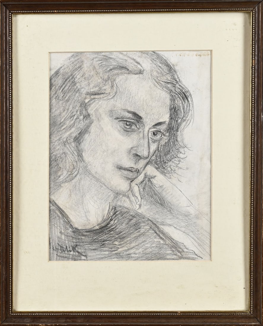 Monogram WvK , Willem van Konijnenburg 1868-1943? monogram Woman: Monogram WvK possibly Willem van Konijnenburg 1868-1943. Charcoal drawing on paper. Woman. Dimensions: H 26 x W 20 cm. In good condition.