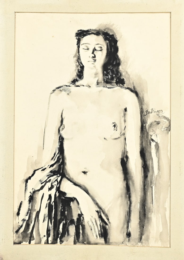 C. Bantzinger, Naked Woman: Cor Bantzinger. 1914 - 1985. Portrait of a nude lady. Indonesian ink on paper. Dimensions: H 61 x W 41 cm. In good condition.