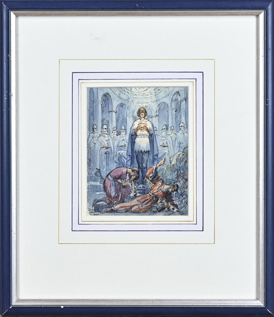 Robert Wosak, Jesus Christ Heals the Sick: Robert Wosak. 1876 - 1944 (Austria). Jesus Christ Heals the Sick. Watercolor on paper. Dimensions: H 14 x W 12 cm. In good condition.