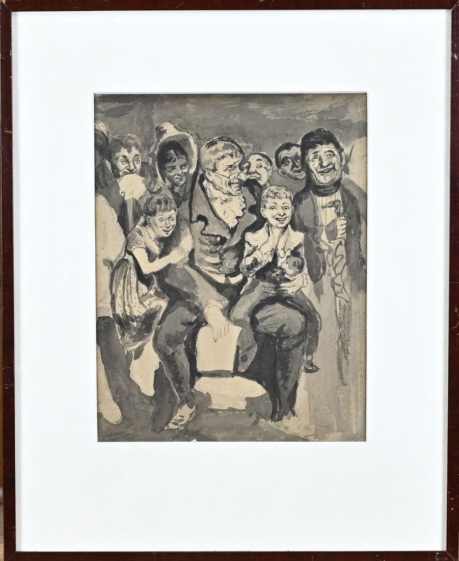 Painting, Expressionist: Painting. Unsigned. First half of the 20th century. Rowlandsen on verso. Expressionist sepia with figures. Dimensions: H 24 x W 19 cm. Sepia on paper. In good condition.