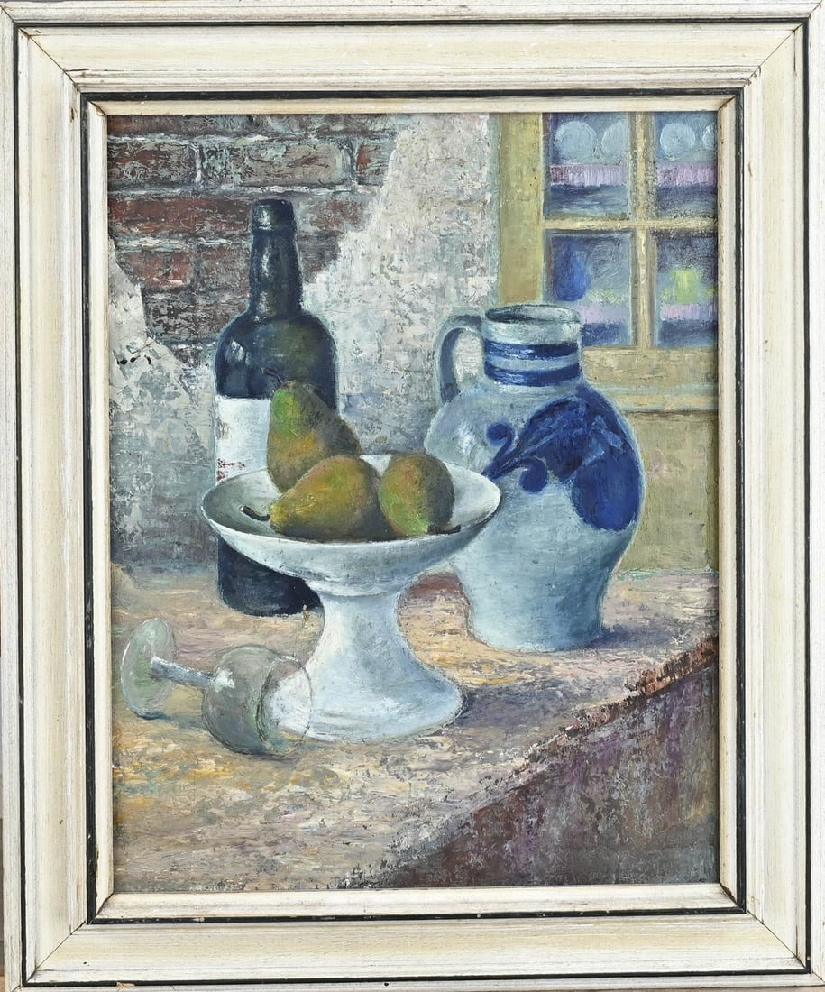H. Heijens, Still Life: H. Heijens. 1896 - 1982. Still life with fruit bowl. Oil on canvas. Dimensions: H 50 x W 40 cm. In good condition.