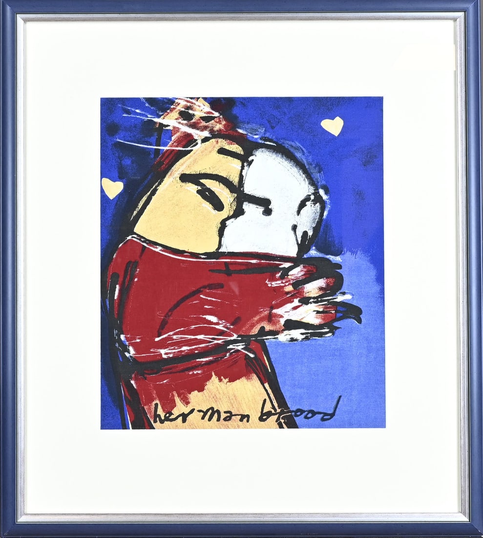 Herman Brood, Fantasy performance: Herman Brood. Texoprint. Fantasy scene. Lithograph on linen. Dimensions: H 40 x W 35 cm. In good condition.