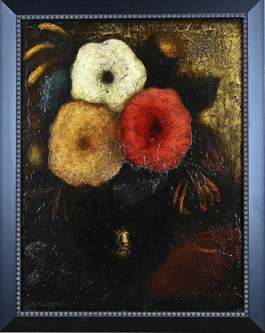 F. van Noppen, Vase with flowers: F. van Noppen. Dutch School. Vase with flowers. Oil on panel. Dimensions: H 45 x W 35 cm. In good condition.