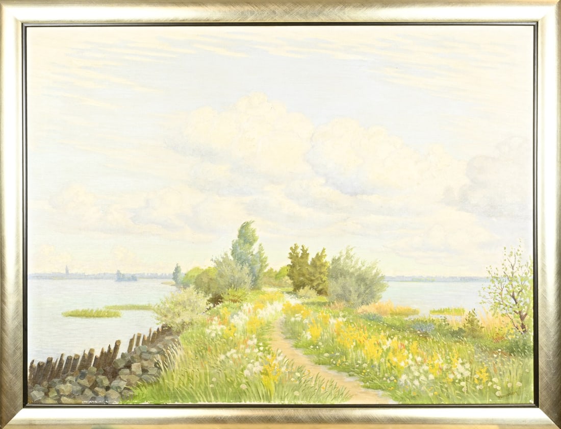 Dirk Smorenberg, Loosdrecht Lakes: Dirk Smorenberg. 1883 - 1960. Large lake scene, Loosdrecht Lakes. Oil on canvas. Dimensions: H 75 x W 100 cm. In good condition.