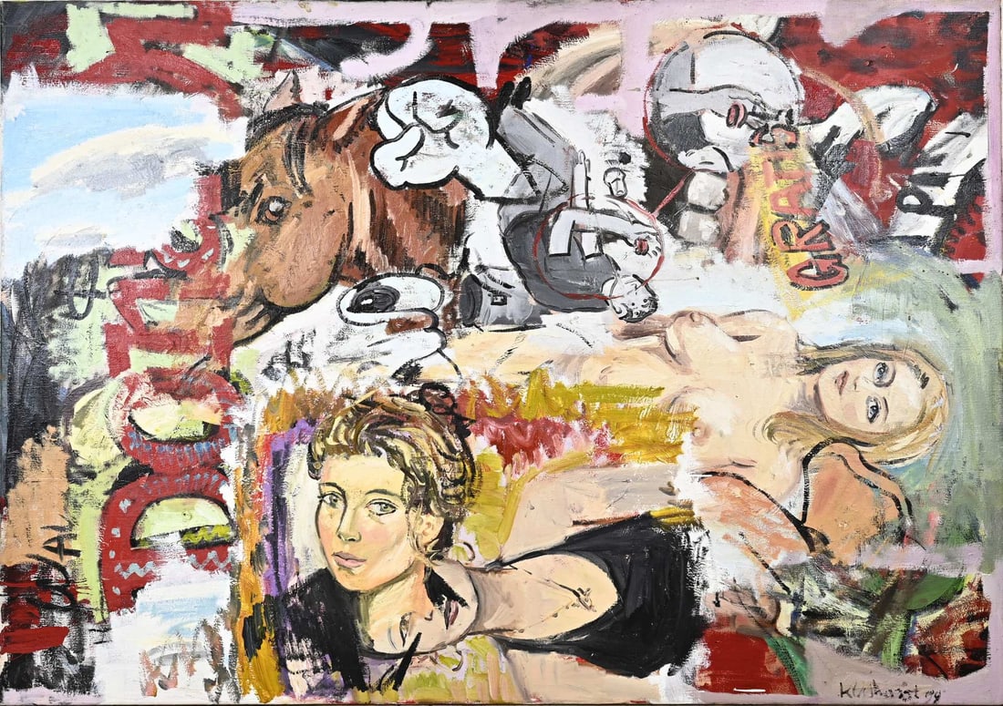 Peter Klashorst, Modern Composition with Figures: Large work by Peter Klashorst, 1999. 1957 - 2024. Modern composition with many figures. Acrylic on canvas. Dimensions: H 125 x W 180 cm. In good condition.