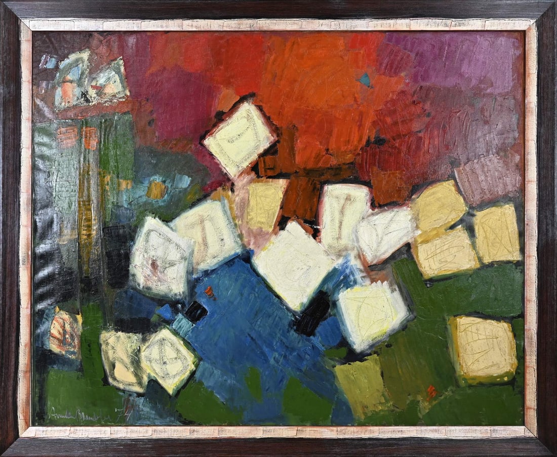 A. vd Brandeler, Modern composition: Agnes van den Brandeler. 1918 - 2002. Modern composition. Oil on canvas. Dimensions: H 120 x W 150 cm. In good condition.