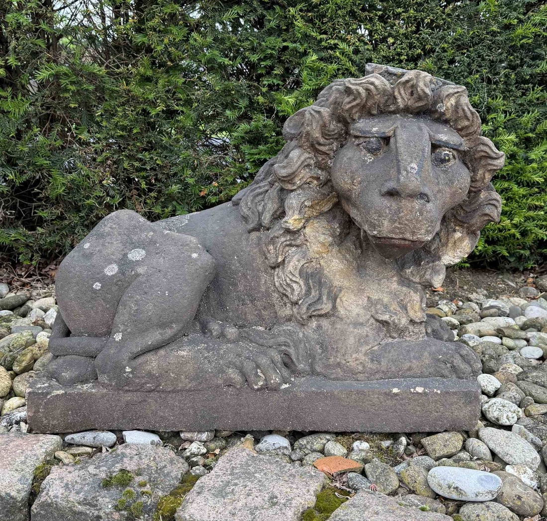 Sandstone statue, Reclining lion (1 of 3)