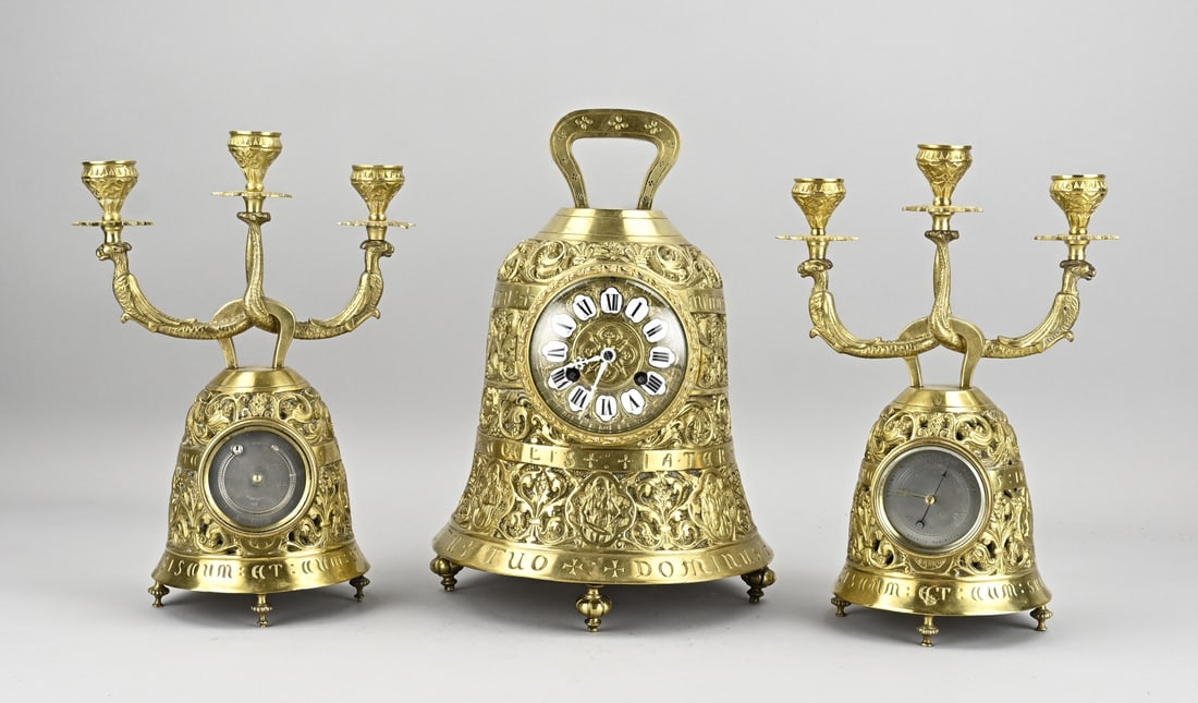 Rare 3-piece French clock set, H 32 - 34 cm. (1 of 2)