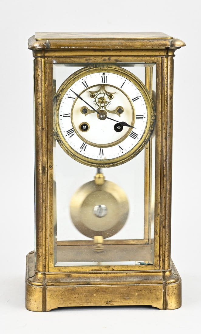 French St. Martin's glass pendulum, 30 cm.: 19th-century French St. Marti glass pendulum with brocade escapement and heavy compensation pendulum. Dimensions: 30 cm. In good condition.