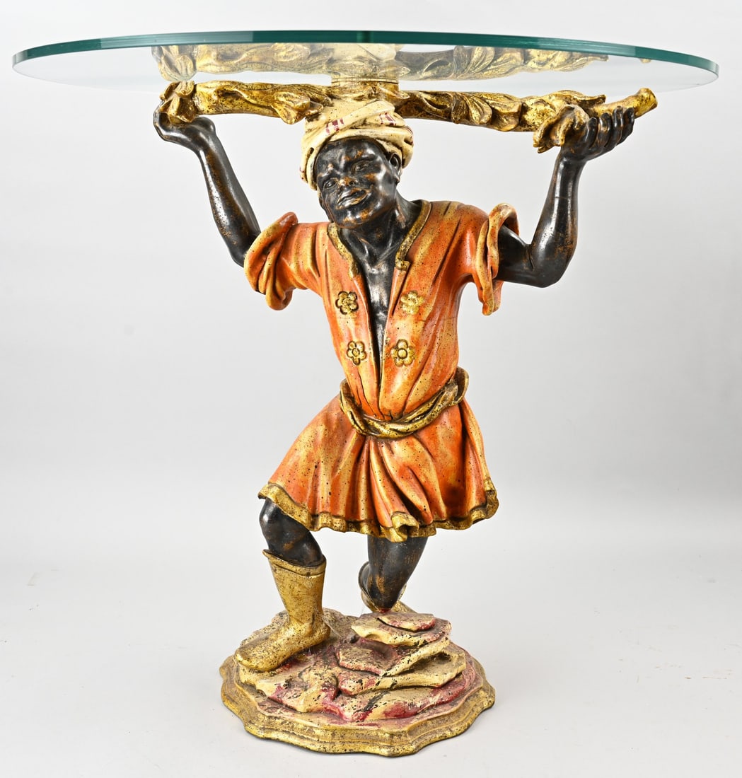 Italian Venetian table: Italian Venetian side table with figure. 20th century. Dimensions: 63 x 62 cm. In good condition.