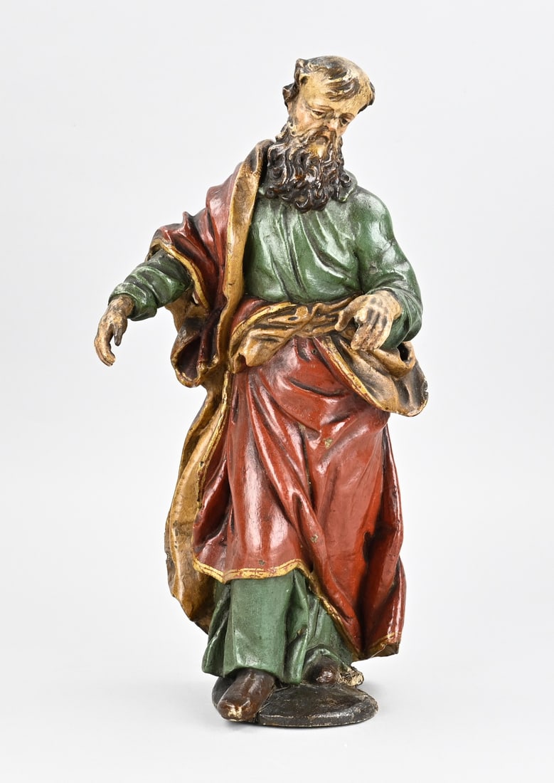 Holy statue, H 43 cm.: Beautiful, South German, polychrome holy figure. 18th century. Dimensions: H 43 cm. In good original condition.