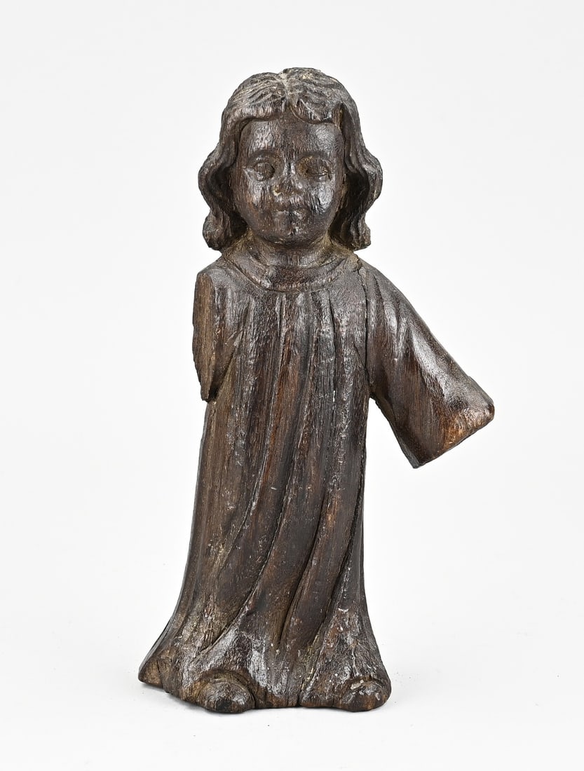 Holy figure, H 24.5 cm.: 17th-century French oak saint figure. Dimensions: H 24.5 cm. In reasonable condition.