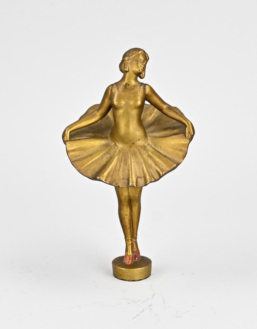 Sculpture of a ballerina, H 18 cm.: Heavy, gilded, composition metal ballerina. In the style of Josef Lorenzl. Circa 1920. Dimensions: H 18 cm. In good condition.