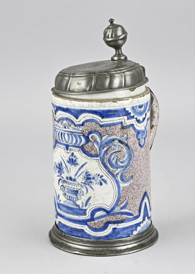 German Waltz mug (beer mug): 18th-century German polychrome faience Waltz krug with monogram + year 1788. Dimensions: H 23 cm. In good original condition.