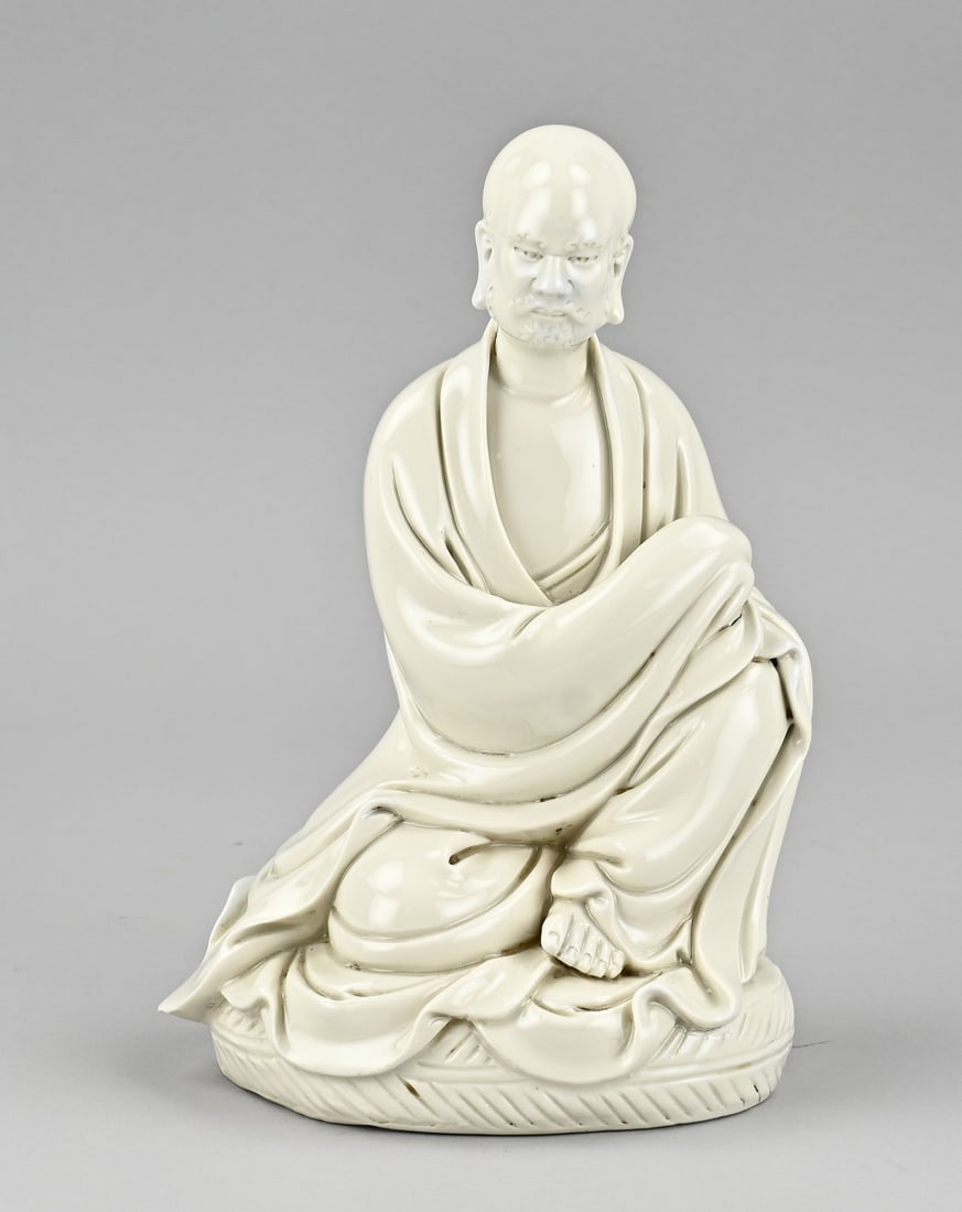 Chinese Blanc de Chine figure, H 22.2 cm.: Old Chinese porcelain Blanc de Chine figure with back mark. Dimensions: H 22.2 cm. In good condition.