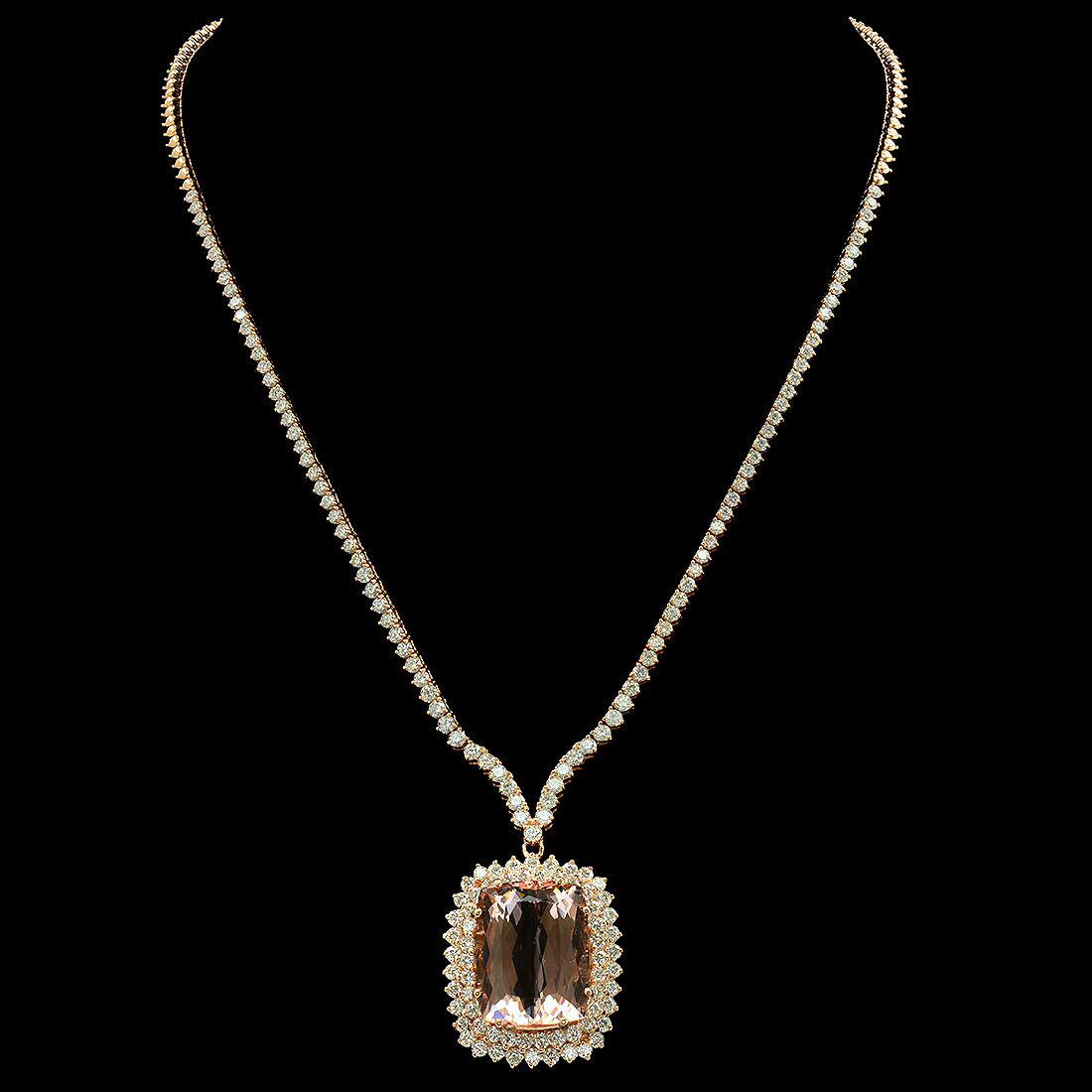 14K Rose Gold 25.11ct Morganite and 8.95ct Diamond: Retail: $51,562.00 ****** 14K Rose Gold 25.11ct Morganite and 8.95ct Diamond Necklace ****** Metal: 14K Rose Gold / Total Item Weight: 33.4 Grams / Country Made: United States / / Main Stone: Morganit