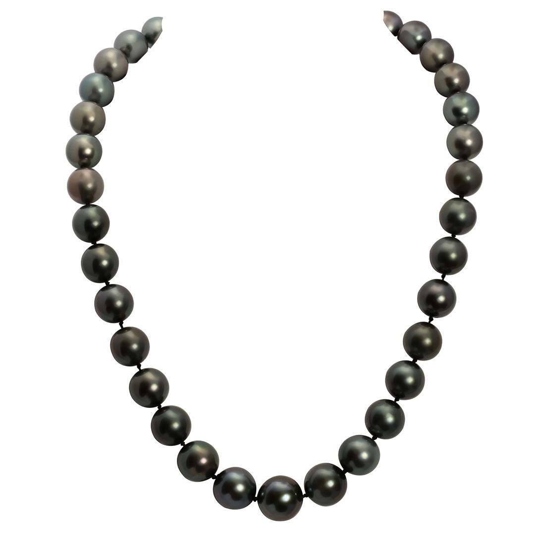 11-13mm Tahitian Pearl Necklace: Retail: $12,750.00 ****** 11-13mm Tahitian Pearl Necklace ****** Size: 18 / Metal: 14k White Gold and Diamond Clasp / Country Made: United States / / Main Stone: Pearl / Color: Dark Gray / Carat Total