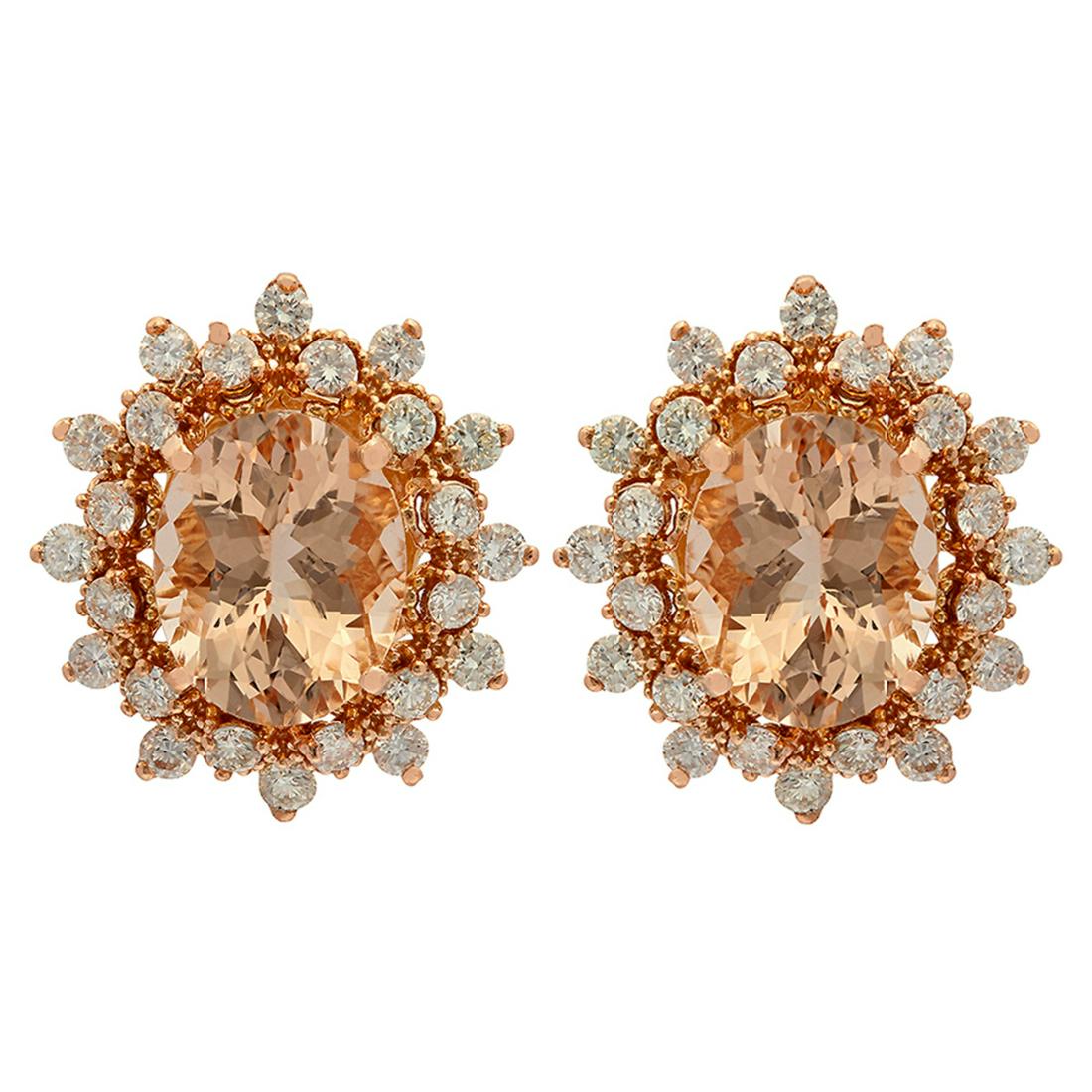 14k Rose Gold 5.05ct Morganite 1.68ct Diamond Earrings: Retail: $6,160.00 ****** 14k Rose Gold 5.05ct Morganite 1.68ct Diamond Earrings ****** Metal: 14K Rose Gold / Total Item Weight: 5.04 grams / Country Made: United States / / Main Stone: Morganite / Co