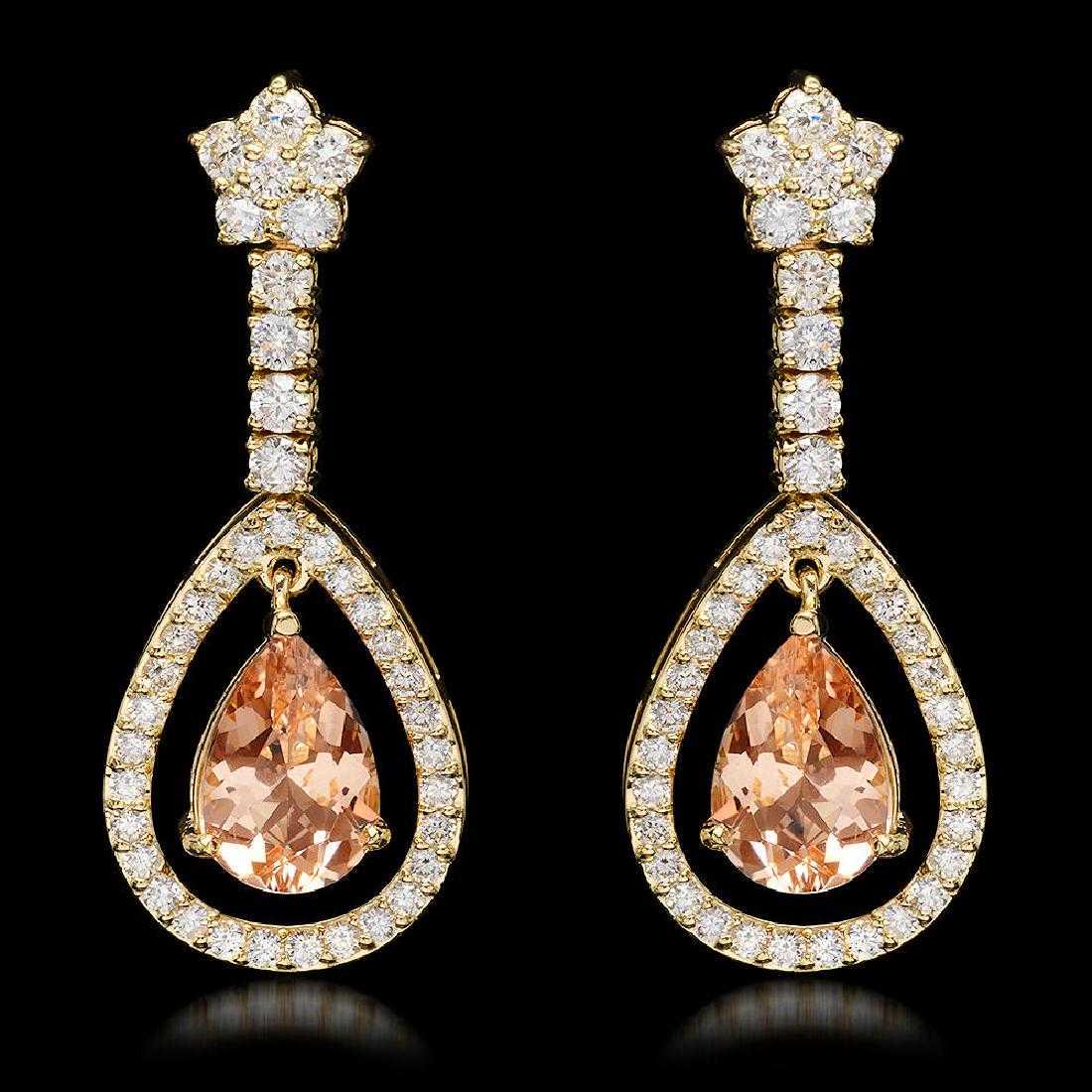 14K Yellow Gold 4.92ct Morganite and 2.66ct Diamond: Retail: $11,850.00 ****** 14K Yellow Gold 4.92ct Morganite and 2.66ct Diamond Earrings ****** Metal: 14K Yellow Gold / Total Item Weight: 8.5 Grams / Country Made: United States / / Main Stone: Morgan