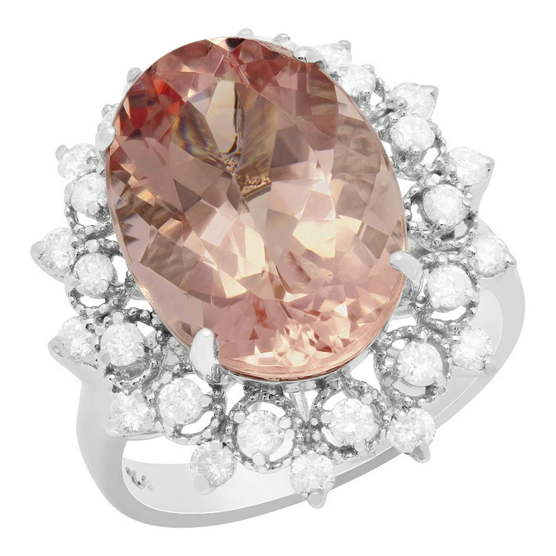 14k White Gold 8.22ct Morganite 0.75ct Diamond Ring: Retail: $9,835.00 ****** 14k White Gold 8.22ct Morganite 0.75ct Diamond Ring ****** Metal: 14K White Gold / Total Item Weight: 6.60 grams / Country Made: United States / / Main Stone: Morganite / Colo