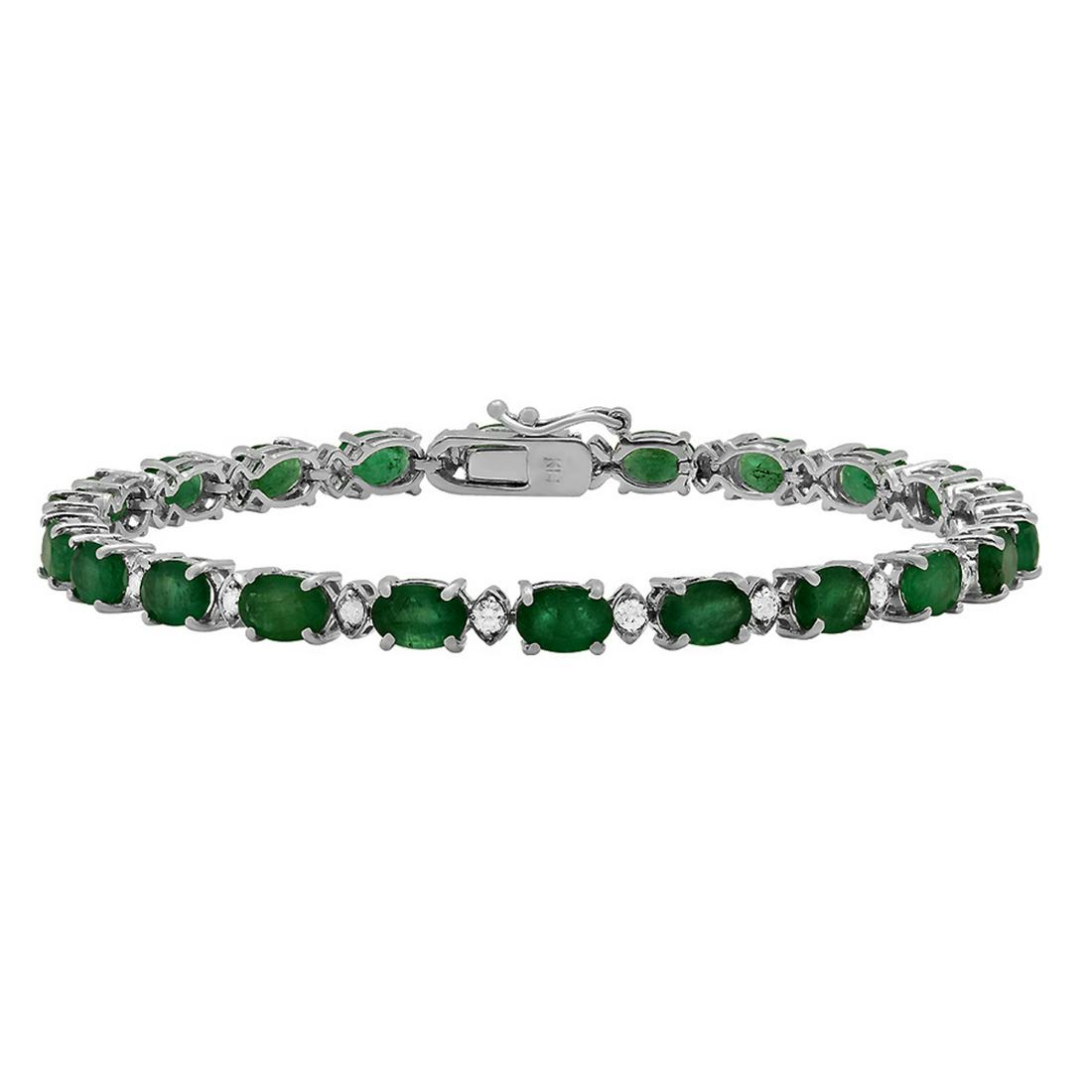 14k White Gold 11.20ct Emerald 0.67ct Diamond Bracelet: Retail: $7,500.00 ****** 14k White Gold 11.20ct Emerald 0.67ct Diamond Bracelet ****** Metal: 14K White Gold / Total Item Weight: 10.26 grams / Country Made: United States / / Main Stone: Emerald / Co