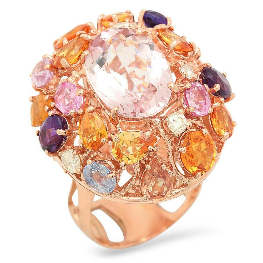 14K Rose Gold 7.57ct Morganite 6.00ct Sapphire and: Retail: $11,390.00 ****** 14K Rose Gold 7.57ct Morganite 6.00ct Sapphire and 0.51ct Diamond Ring ****** Metal: 14K Rose Gold / Total Item Weight: 15.3 Grams / Country Made: United States / / Main Ston
