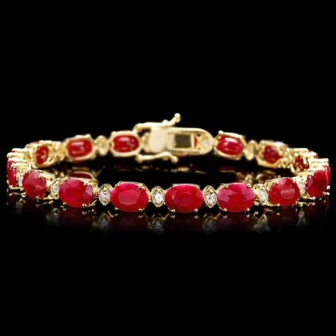 14K Gold 25.08ct Ruby 1.01ct Diamond Bracelet: Retail: $18,420.00 ****** 14K Gold 25.08ct Ruby 1.01ct Diamond Bracelet ****** Metal: 14K Yellow Gold / Total Item Weight: 16.5 Grams / Country Made: United States / / Main Stone: Ruby / Color: Red / 