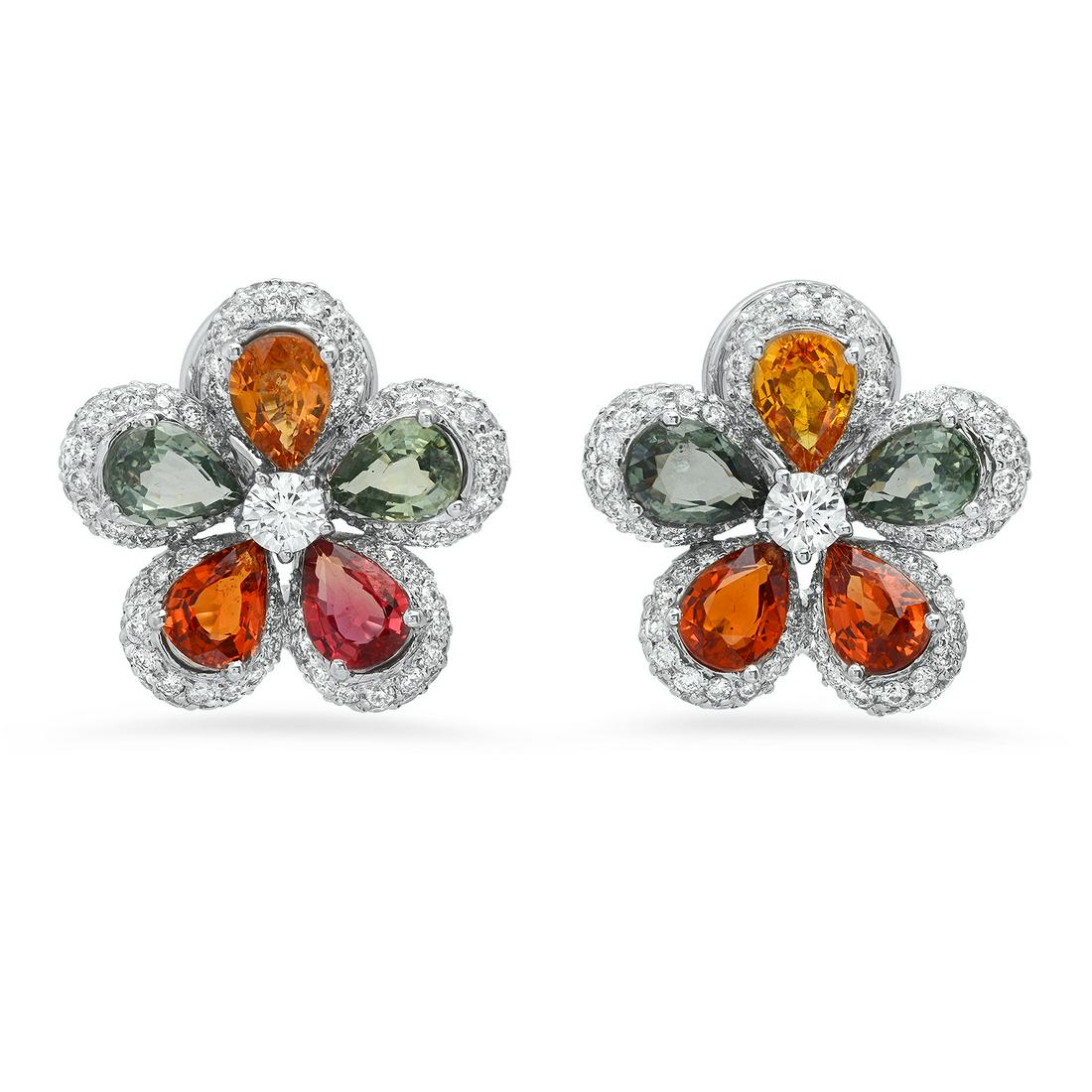 18K White Gold 9.08ct Multi-Colored Sapphire and 2.49ct: Retail: $17,343.00 ****** 18K White Gold 9.08ct Multi-Colored Sapphire and 2.49ct Diamond Earrings ****** Metal: 18K White Gold / Total Item Weight: 12.6 Grams / Country Made: United States / / Main S