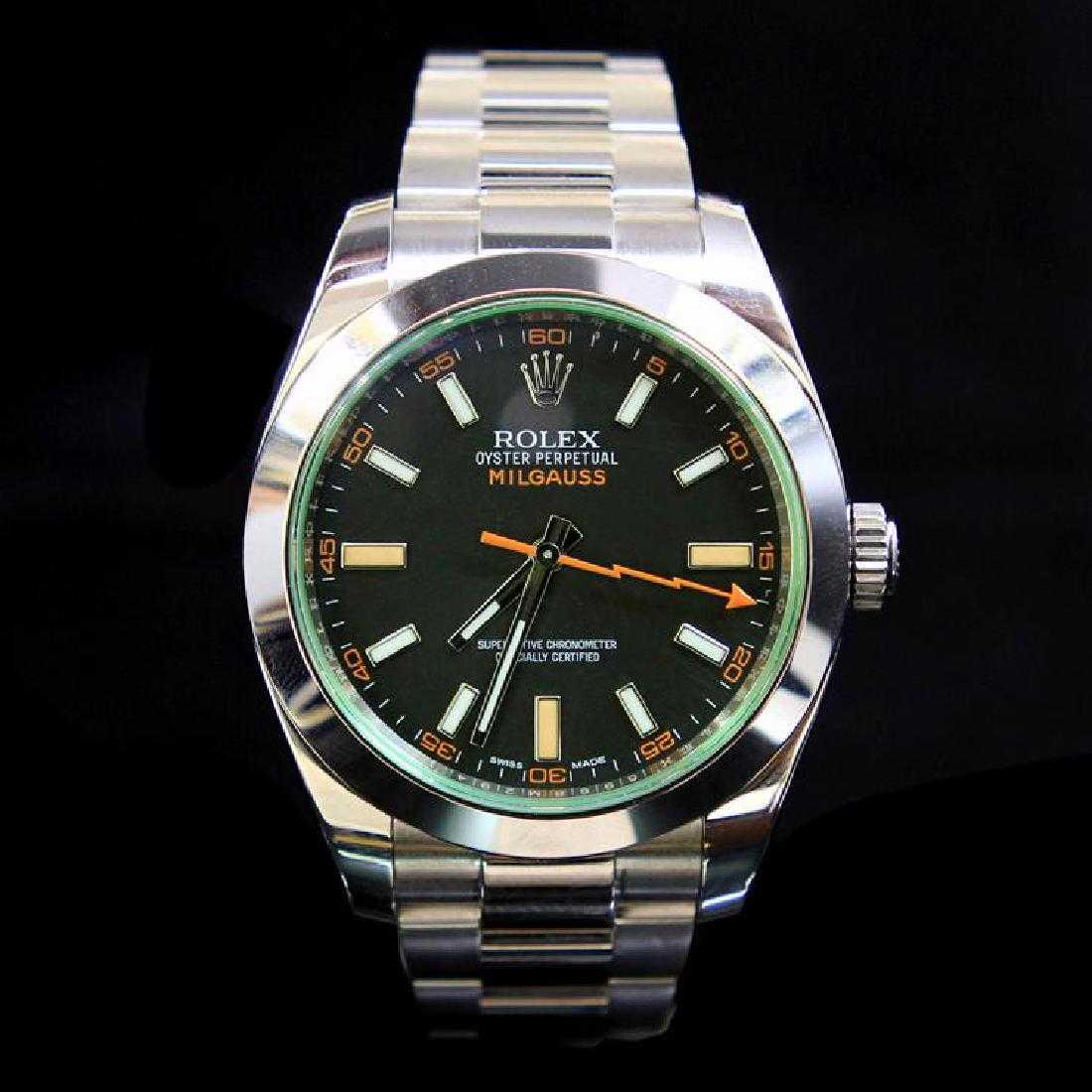 Rolex Milgauss 40mm Mens Stainless Wristwatch: Retail: $8,450.00 ****** Rolex Milgauss 40mm Mens Stainless Wristwatch ****** Case: Stainless Steel 40mm / Besel: Smooth SS / Bracelet: Stainless Steel Standard clasp with logo / Dial: Black / Dark Gr