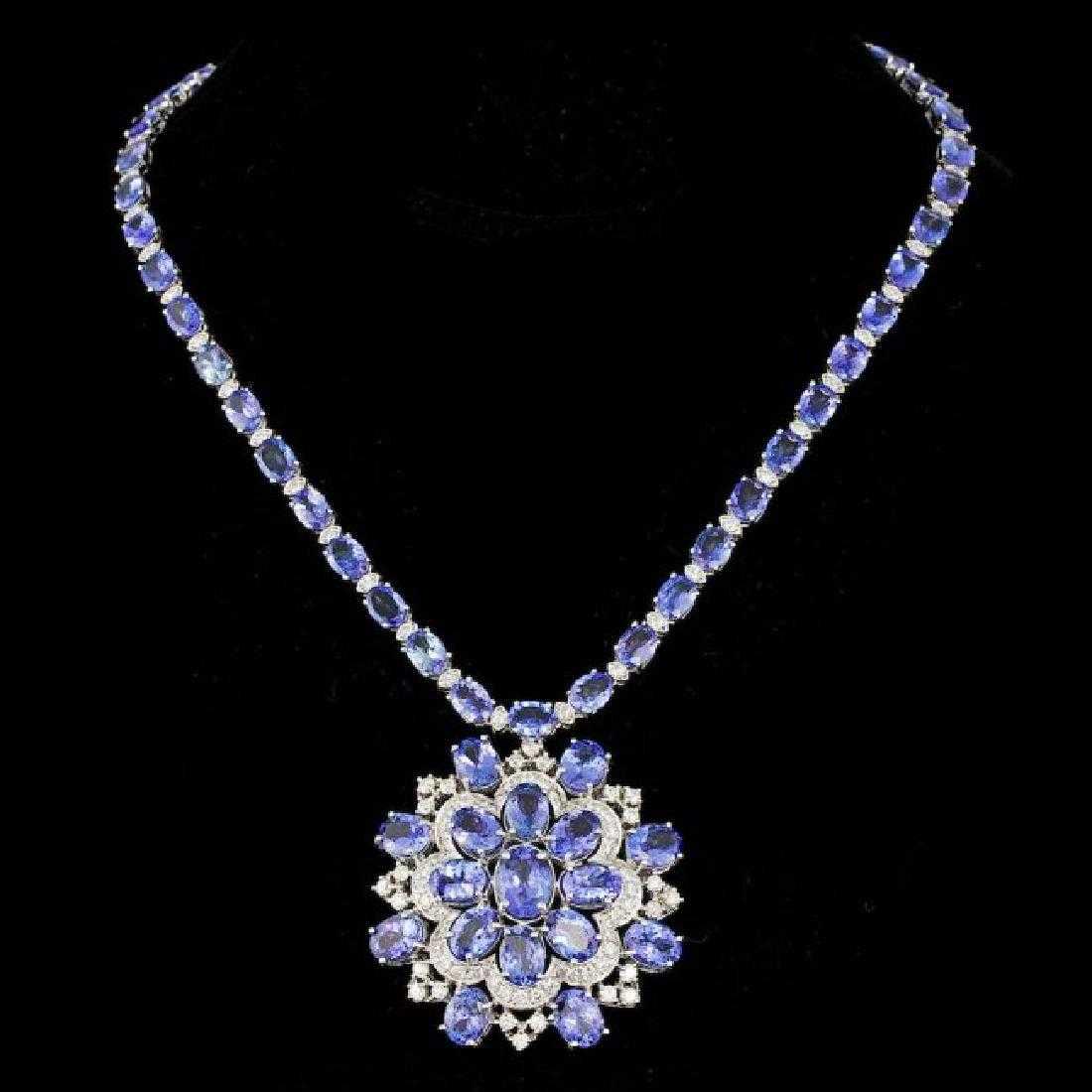 14K White Gold 52.90ct Tanzanite and 5.14ct Diamond: Retail: $60,660.00 ****** 14K White Gold 52.90ct Tanzanite and 5.14ct Diamond Necklace ****** Metal: 14K White Gold / Total Item Weight: 44.0 Grams / Country Made: United States / / Main Stone: Tanzan
