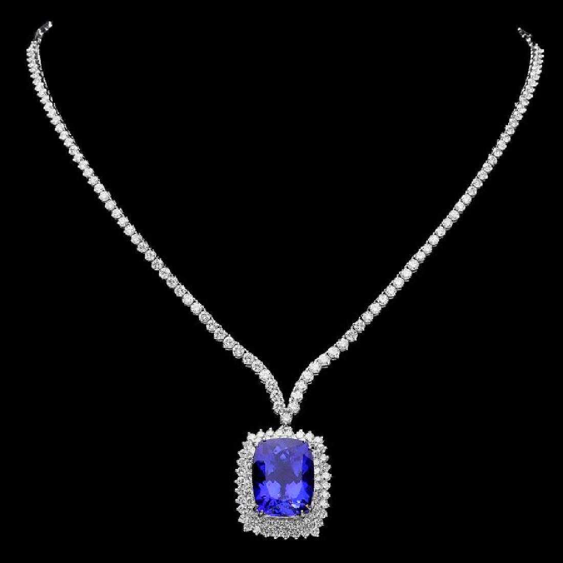 18K White Gold 17.38ct Tanzanite and 7.31ct Diamond: Retail: $120,000.00 ****** 18K White Gold 17.38ct Tanzanite and 7.31ct Diamond Necklace ****** Metal: 18K White Gold / Total Item Weight: 26.0 Grams / Country Made: United States / / Main Stone: Tanza