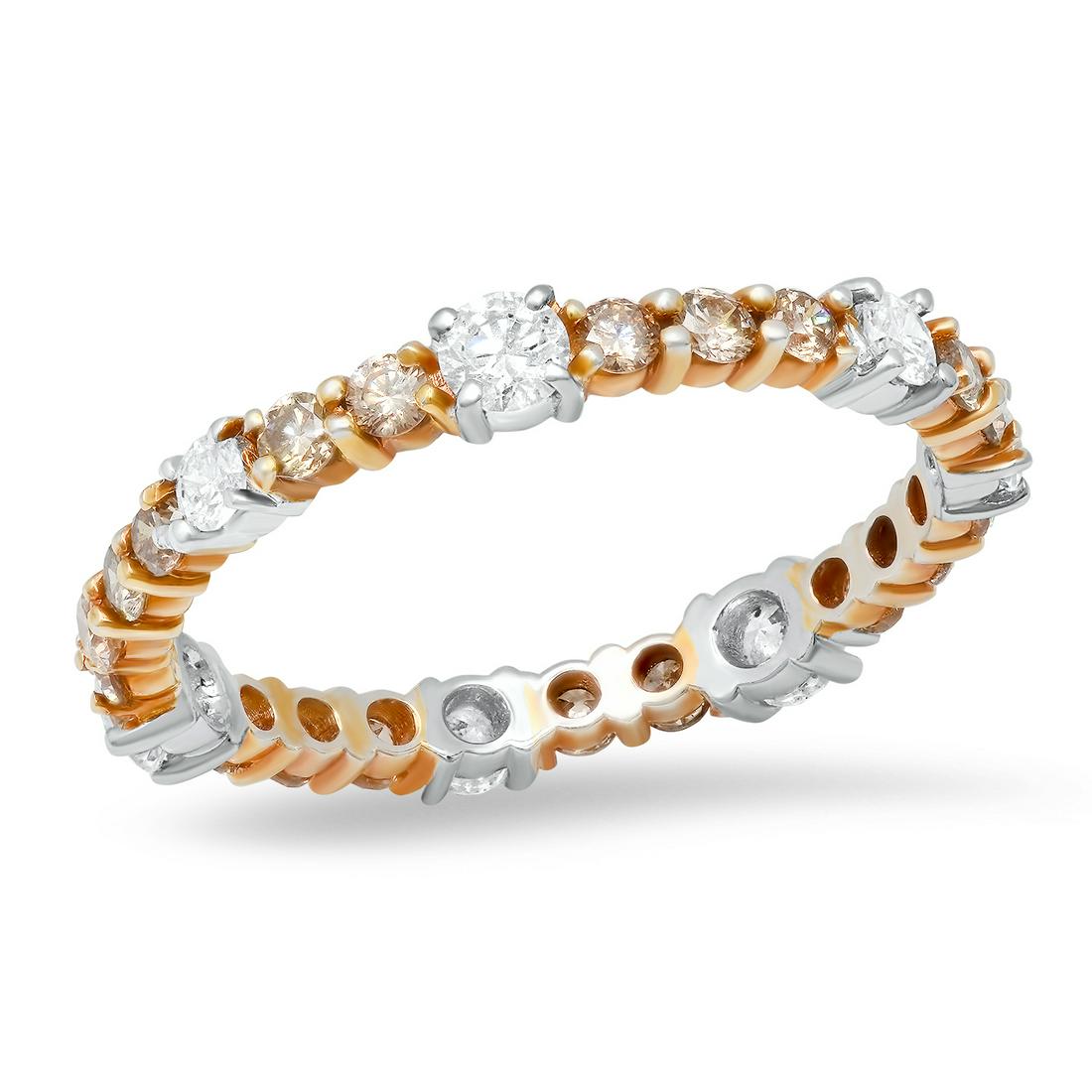 18K Rose and White Gold Setting with 0.53ct White Diamond and 0.57ct Champagne Diamond Eternity Band: Retail: $2,350.00 ****** 18K Rose and White Gold Setting with 0.53ct White Diamond and 0.57ct Champagne Diamond Eternity Band ****** Size: 6.5 / Metal: 18K Rose and White Gold / Total Item Weight: 1.8