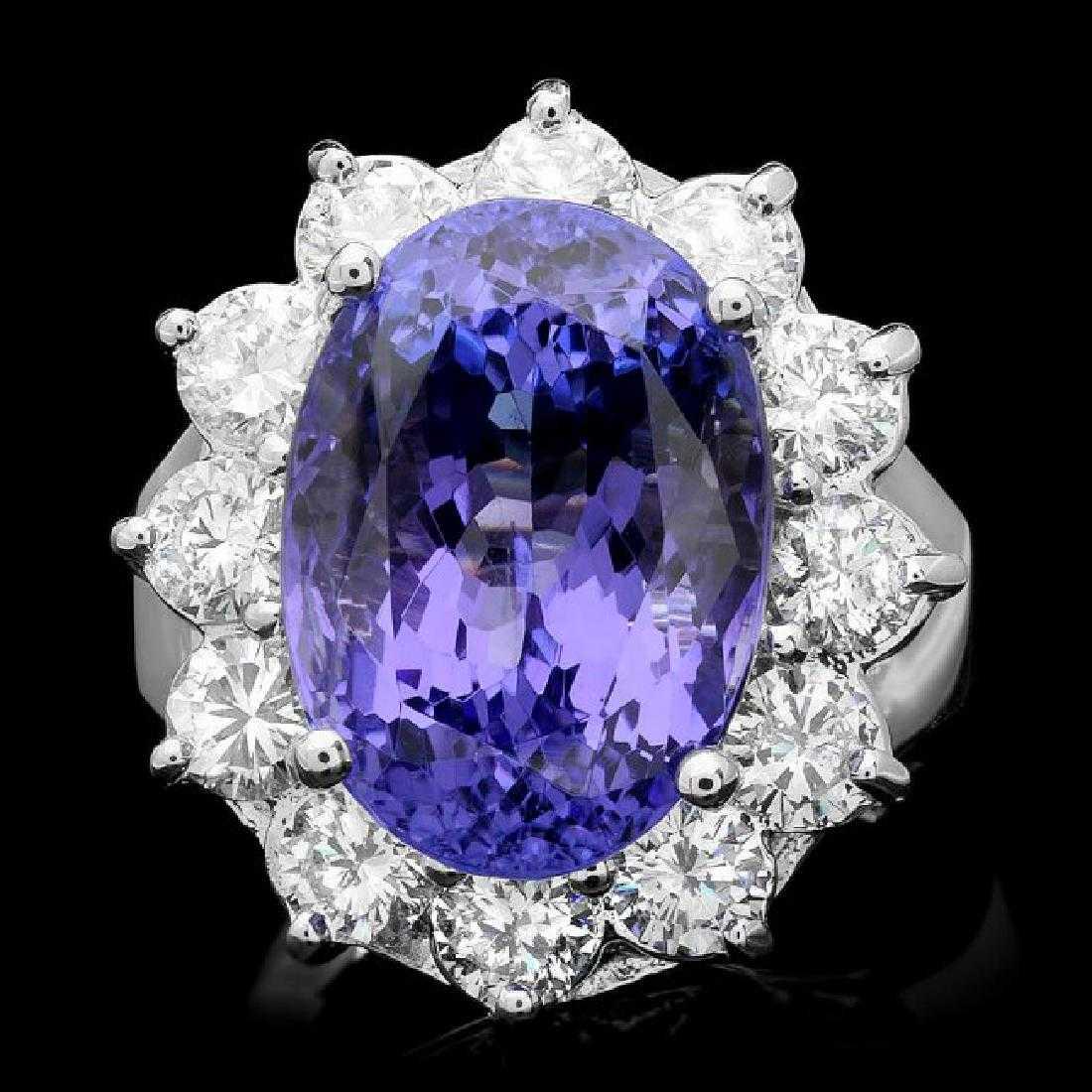 14K White Gold 11.37ct Tanzanite and 2.03ct Diamond Ring: Retail: $42,610.00 ****** 14K White Gold 11.37ct Tanzanite and 2.03ct Diamond Ring ****** Metal: 14K White Gold / Total Item Weight: 11.5 Grams / Country Made: United States / / Main Stone: Tanzanite 