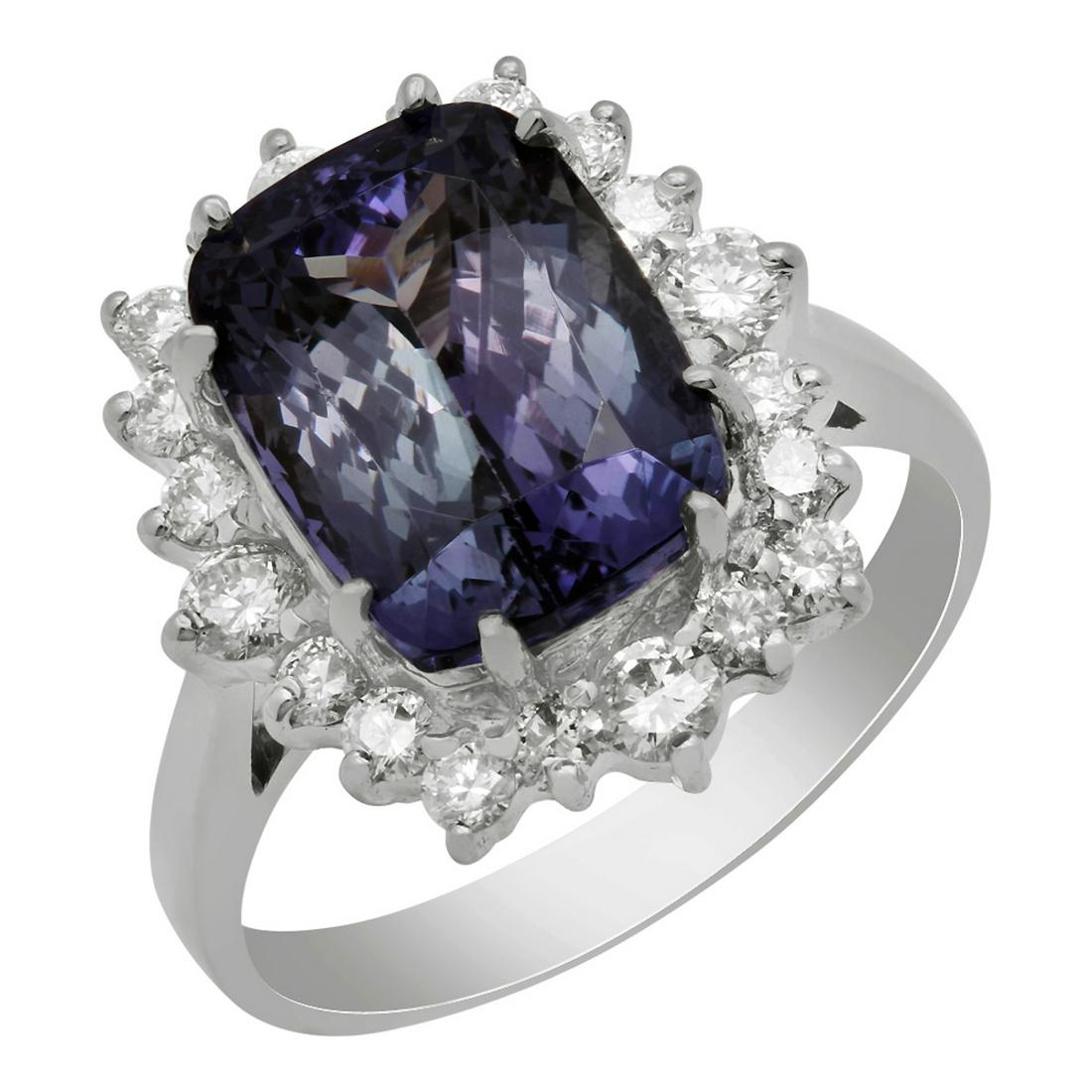 14K Gold 3.96ct Tanzanite and 0.89ct Diamond Ring: Retail: $9,380.00 ****** 14K Gold 3.96ct Tanzanite and 0.89ct Diamond Ring ****** Metal: 14K White Gold / Total Item Weight: 5.50 Grams / Country Made: United States / / Main Stone: Tanzanite / Color: