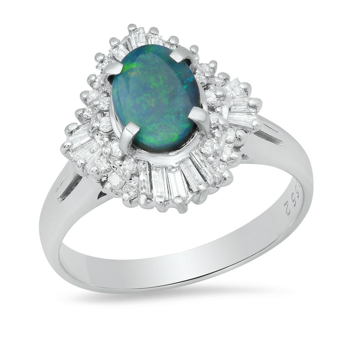 Platinum Setting with 0.65ct Black Opal and 0.45ct Diamond Ladies Ring: Retail: $4,580.00 ****** Platinum Setting with 0.65ct Black Opal and 0.45ct Diamond Ladies Ring ****** Size: 6.25(we offer free resizing to winning bidders) / Metal: Platinum / Total Item Weight: 5.2 