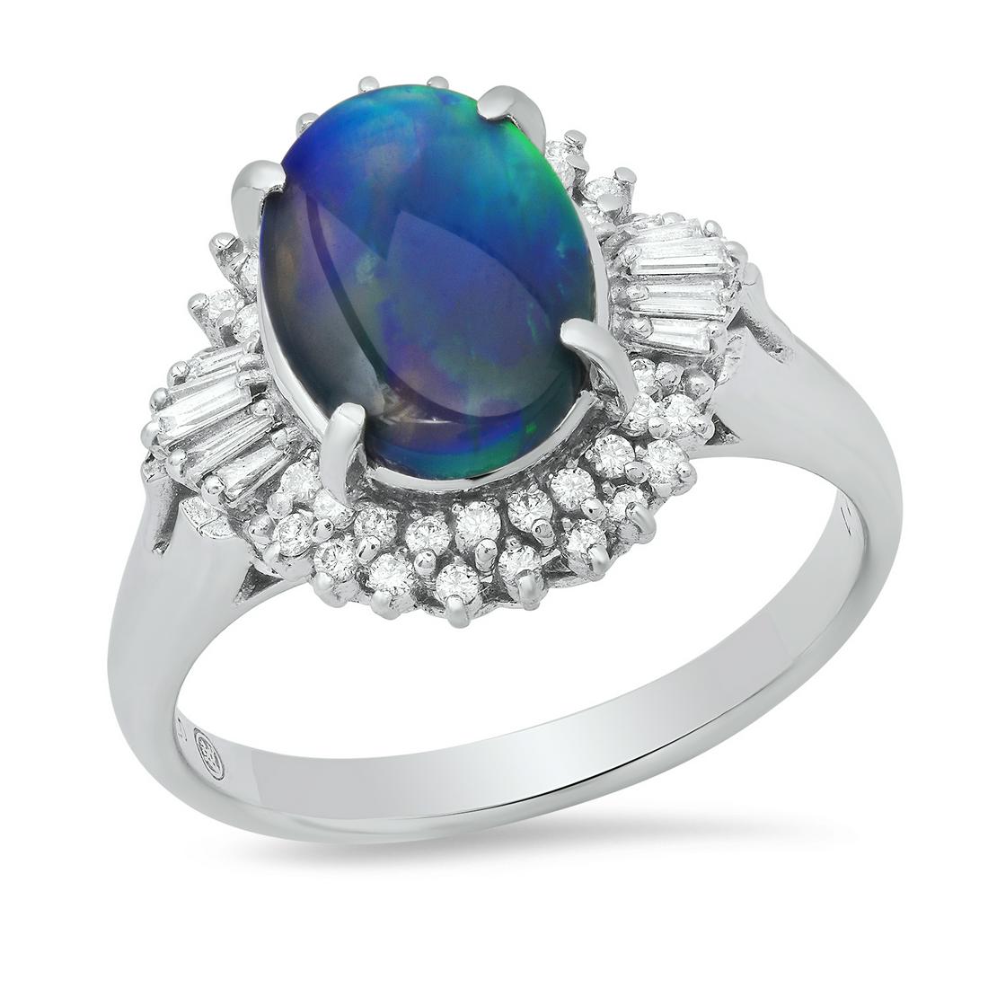 Platinum Setting with 2.38ct Australian Black Opal and 0.41ct Diamond Ladies Ring: Retail: $8,360.00 ****** Platinum Setting with 2.38ct Australian Black Opal and 0.41ct Diamond Ladies Ring ****** Size: 8.75(we offer free resizing to winning bidders) / Metal: Platinum / Total Item W