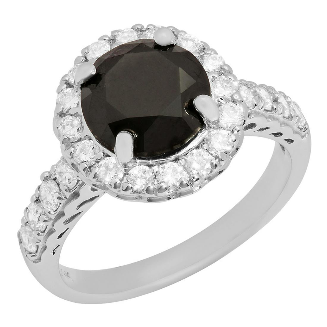 14k White Gold 2.29ct & 0.73ct Diamond Ring: Retail: $5,975.00 ****** 14k White Gold 2.29ct & 0.73ct Diamond Ring ****** Metal: 14K White Gold / Total Item Weight: 4.60 grams / Country Made: United States / / Main Stone: Diamond / Color: Black /