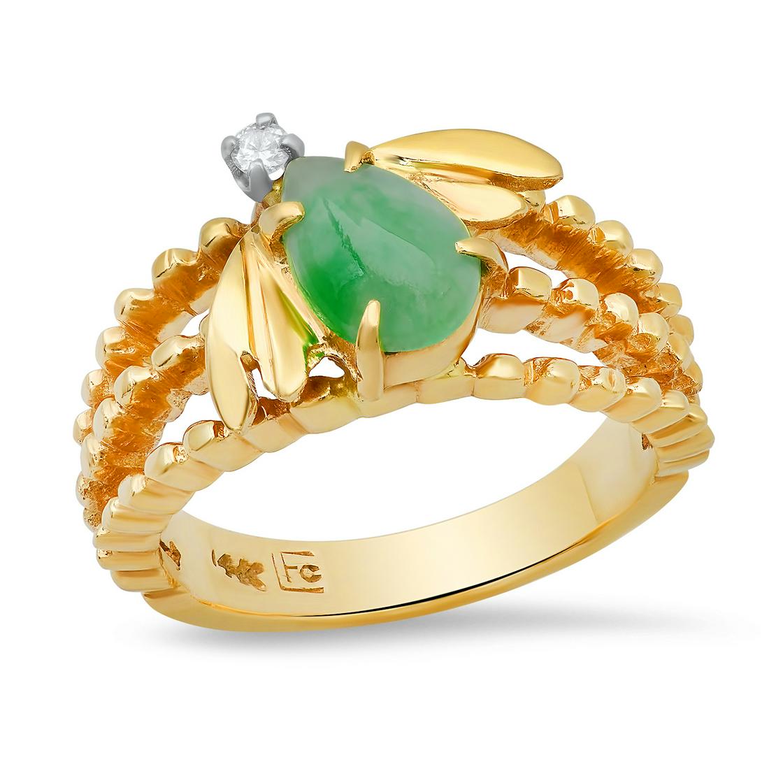 14K Yellow Gold Setting with 1.08ct Jade and 0.06ct Diamond Ladies BEE" Ring": Retail: $3,457.00 ****** 14K Yellow Gold Setting with 1.08ct Jade and 0.06ct Diamond Ladies BEE" Ring ****** Size: 6 / Metal: 14K Yellow Gold / Total Item Weight: 5.7 Grams / Country Made: United Stat